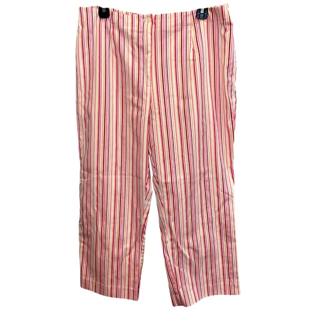 Appleseeds Womens Striped Cropped Pants Size 16 Cotton/Spandex Blend Pink/White